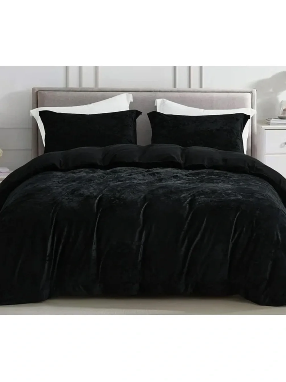 Luxury Black velvet 3 piece Queen duvet set